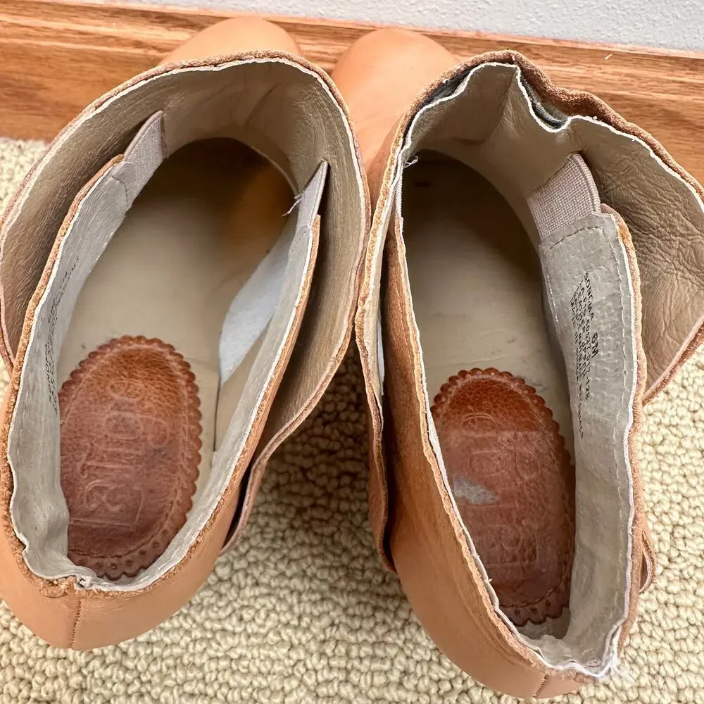 LaTigo Leather Ankle Booties Healed Slip On Tan Camel Women's 6 Western Boho